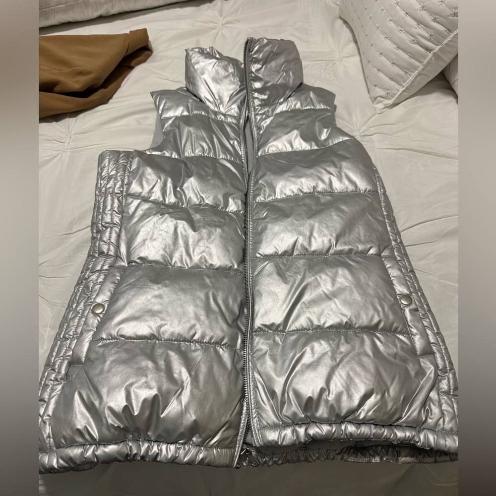 Old Navy Silver Metallic Puffer Vest